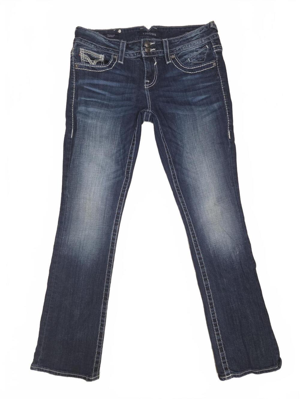 Vigoss The Dallas Slim Boot Dark Wash Embellished Pocket Denim Jeans Size 7 8